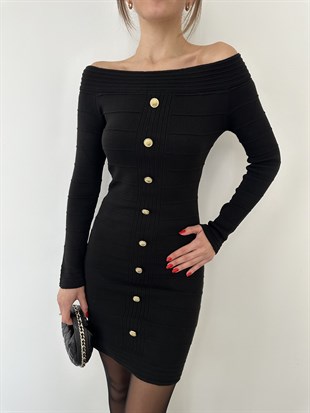 Siyah Düğmeli Elbise