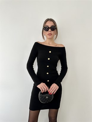 Siyah Düğmeli Elbise