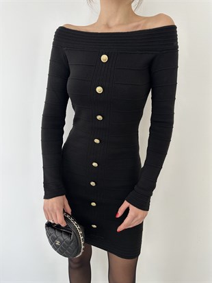 Siyah Düğmeli Elbise