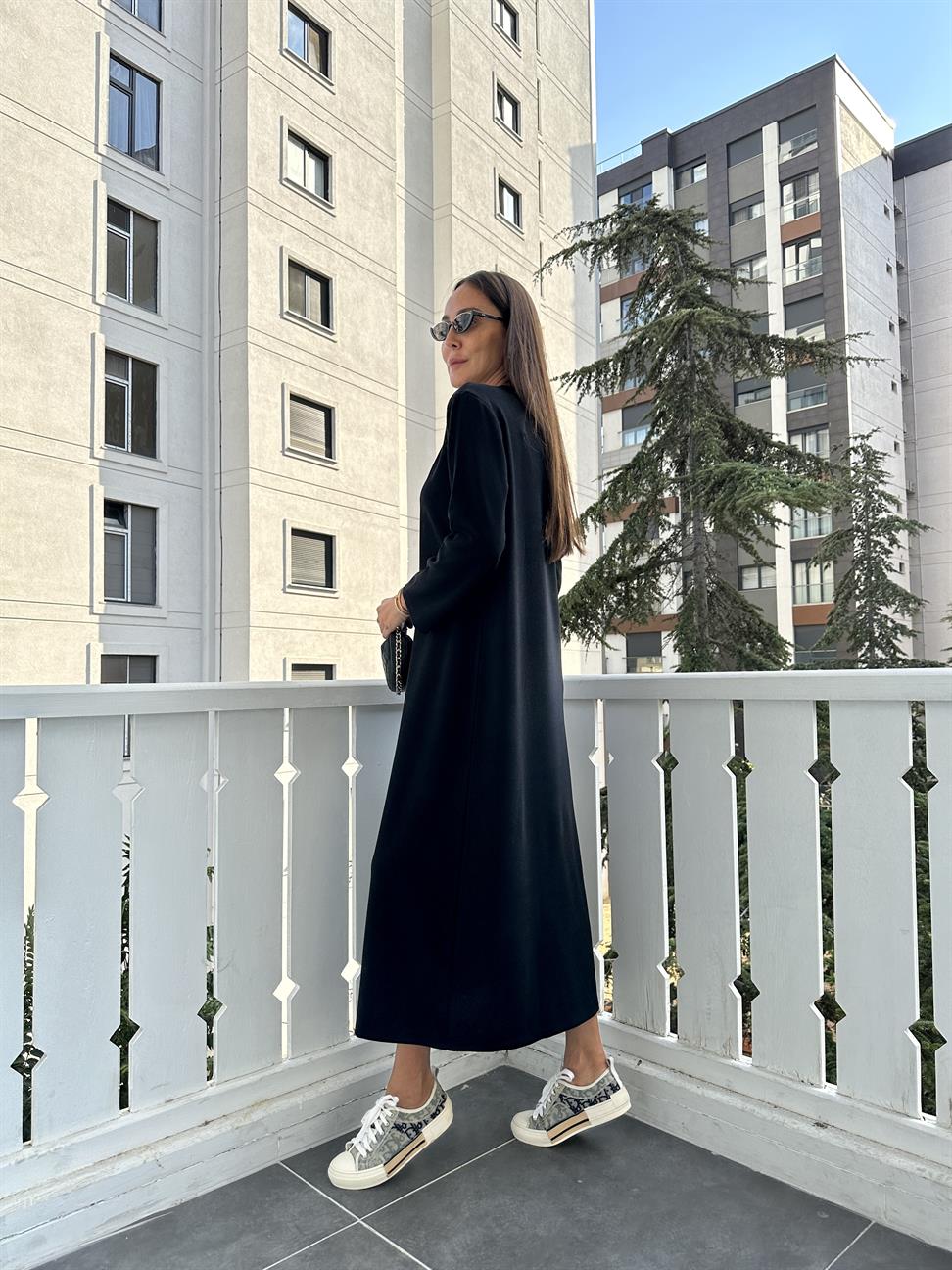 Siyah Fitilli Basic Elbise