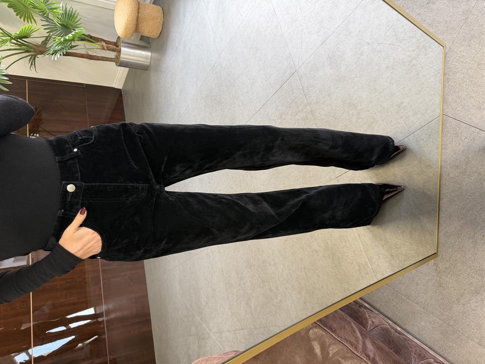 Siyah Flok Kaplama Wide Leg Pantolon