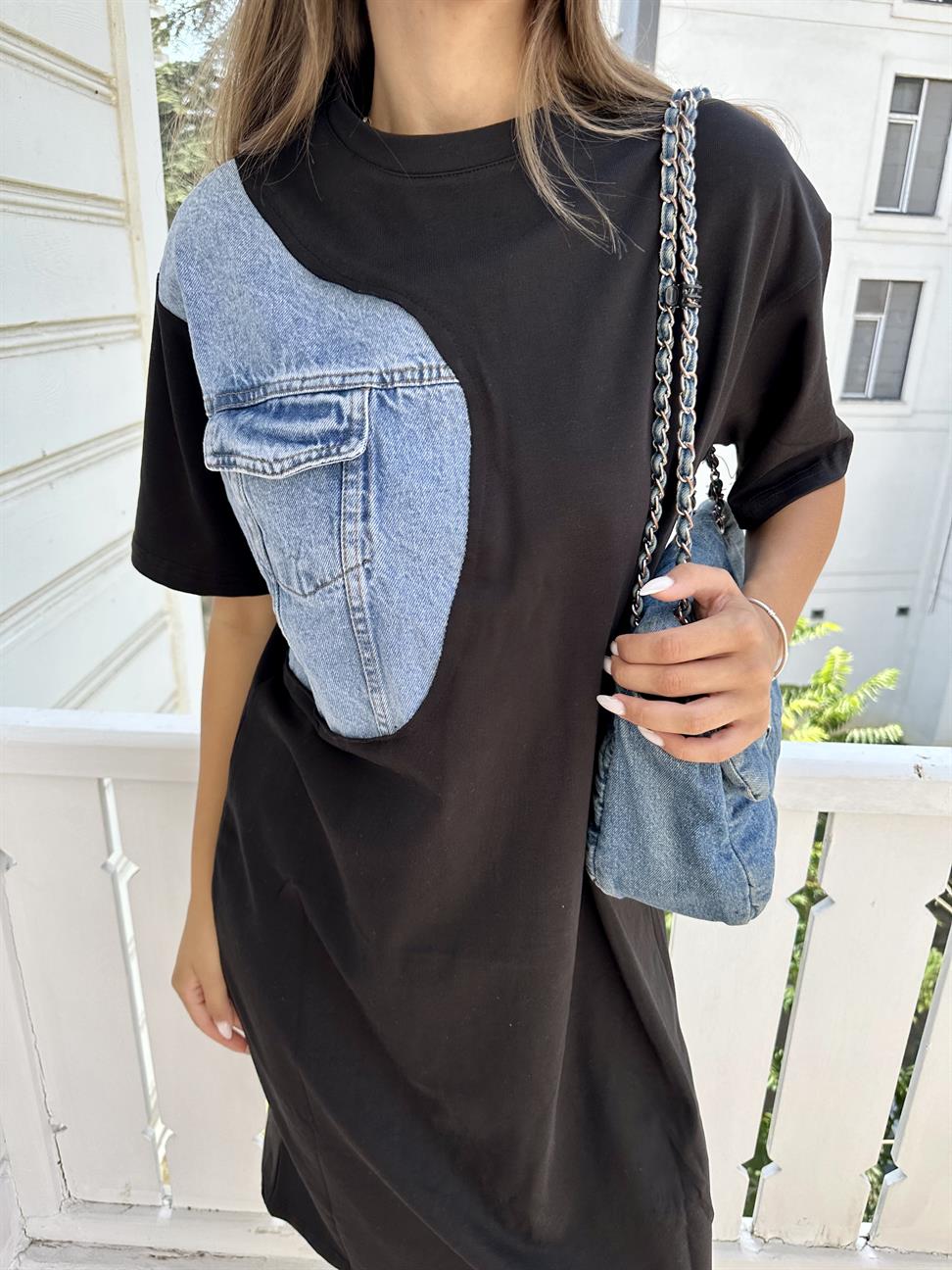 Siyah Garnili Elbise