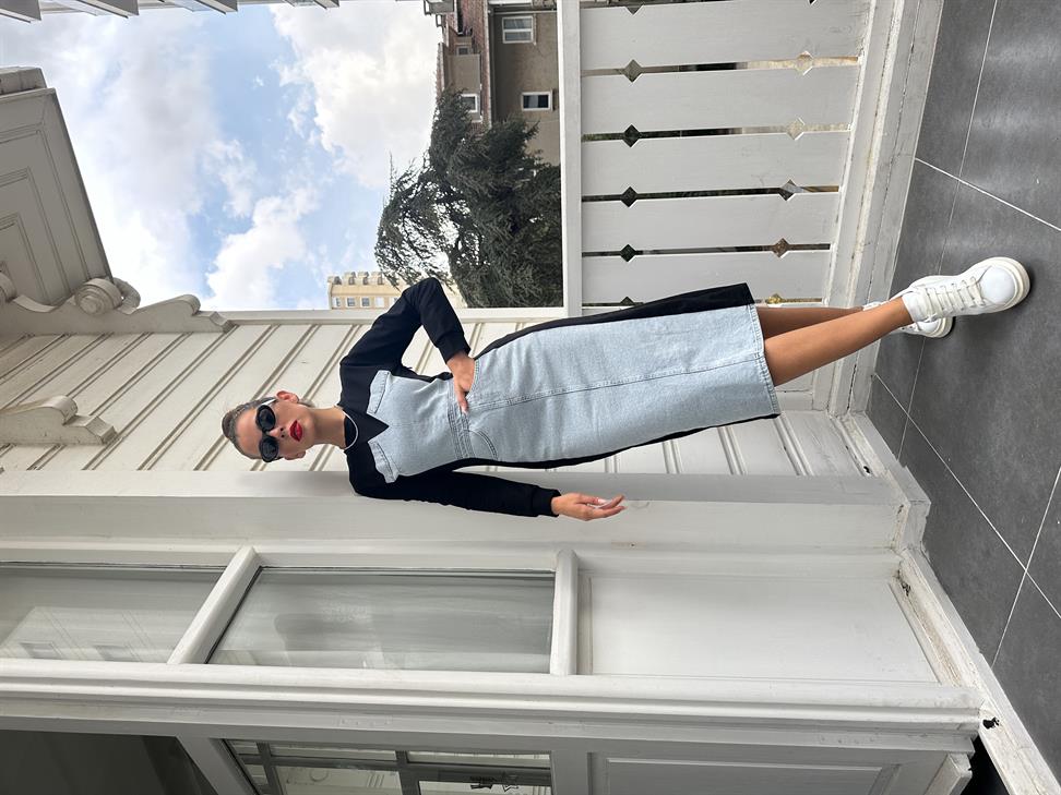 Siyah Garnili Midi Elbise