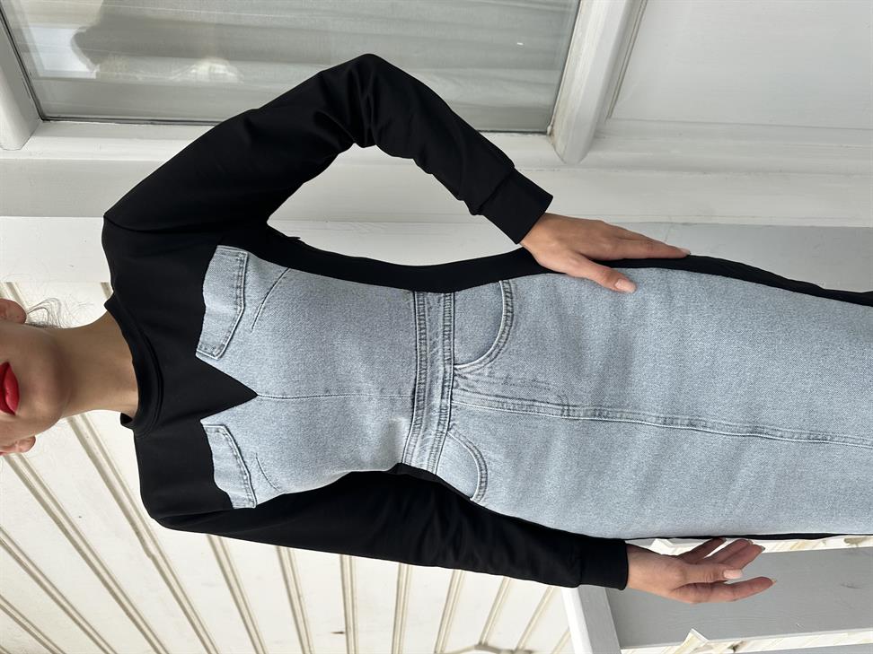 Siyah Garnili Midi Elbise