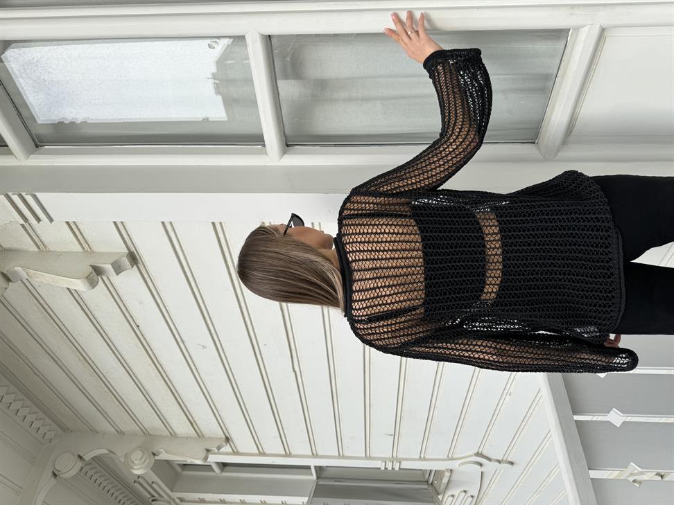 Siyah Geniş File Merserize Triko