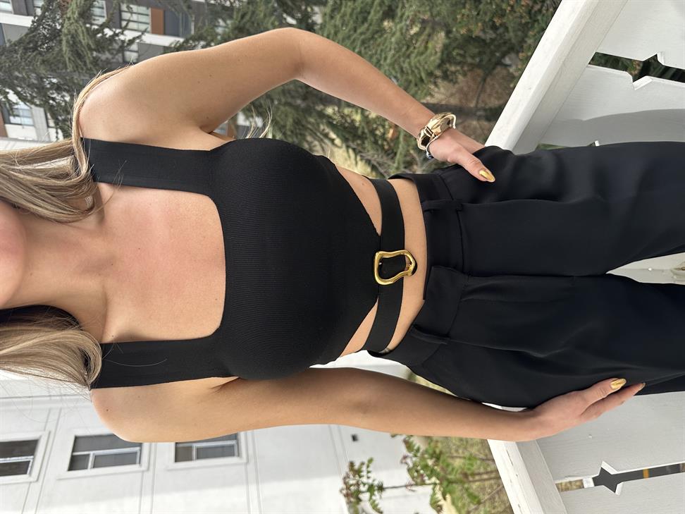 Siyah Gold Aksesuar Crop Top