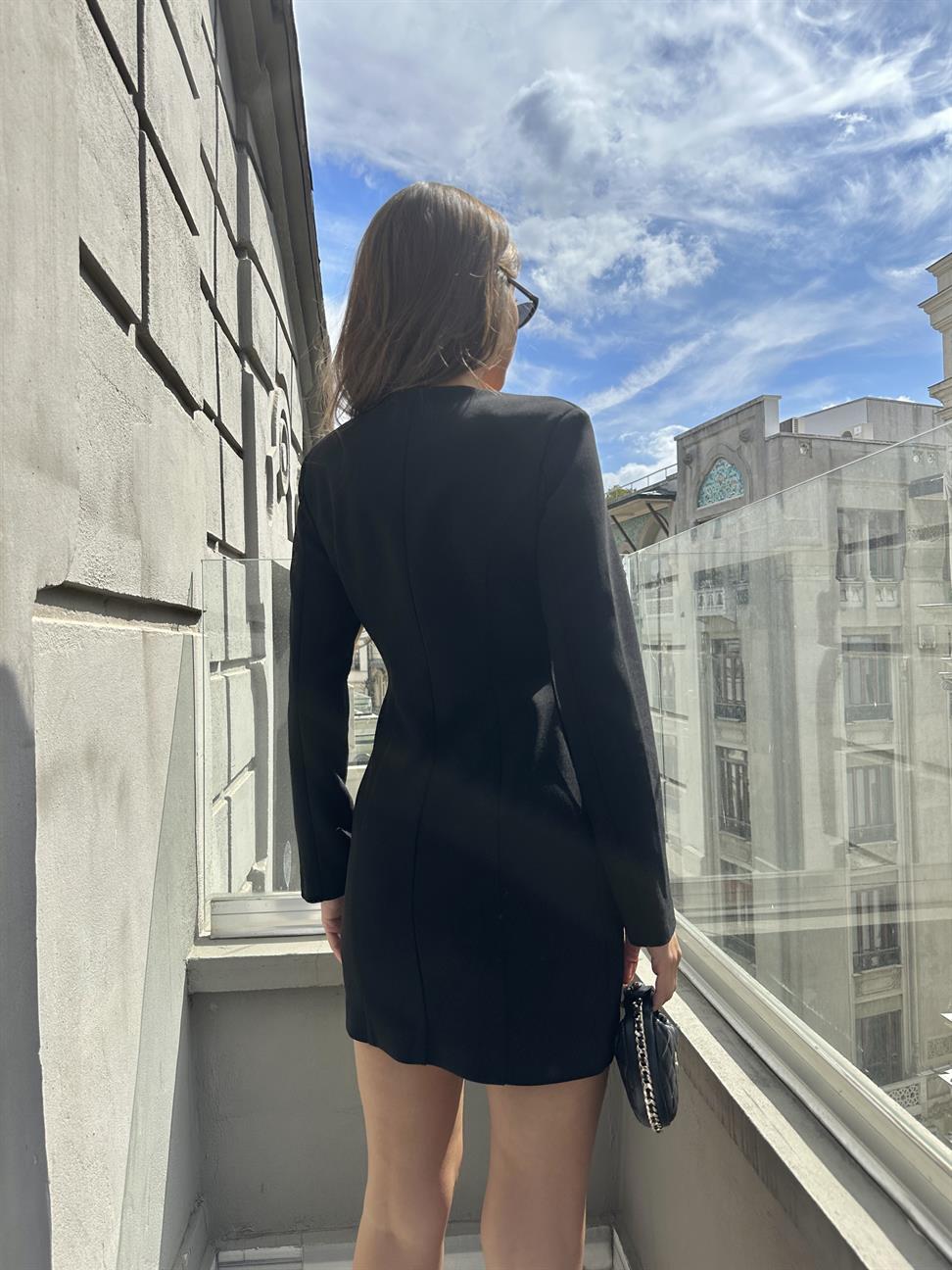 Siyah Gold Detaylı Ceket Elbise