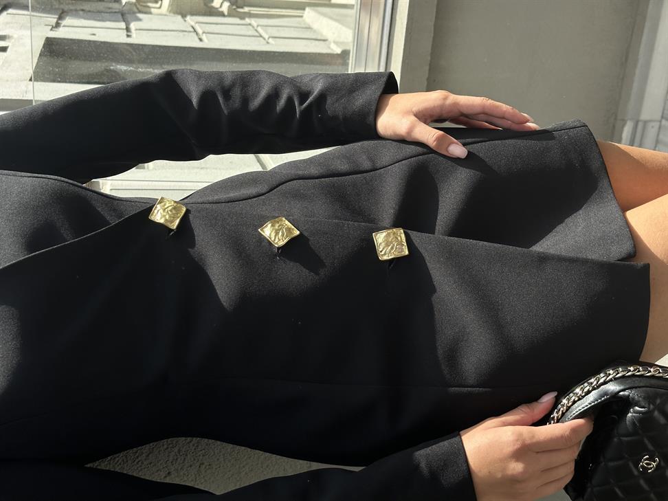 Siyah Gold Detaylı Ceket Elbise