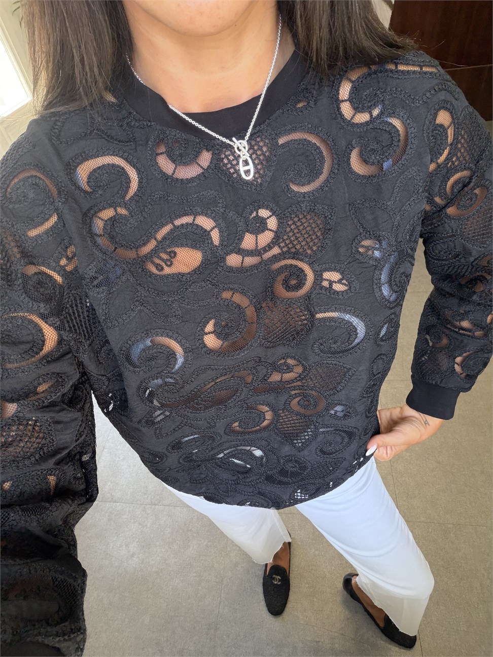 Siyah Güpürlü Transparan Sweatshirt