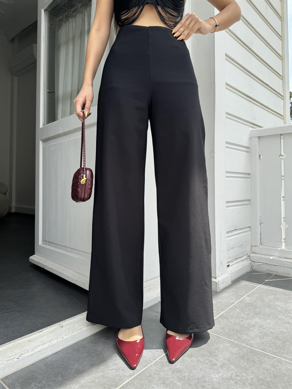 Siyah İp Crop Pantolon Takım