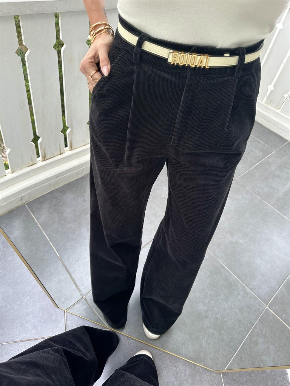 Siyah Kadife Palazzo Pantolon