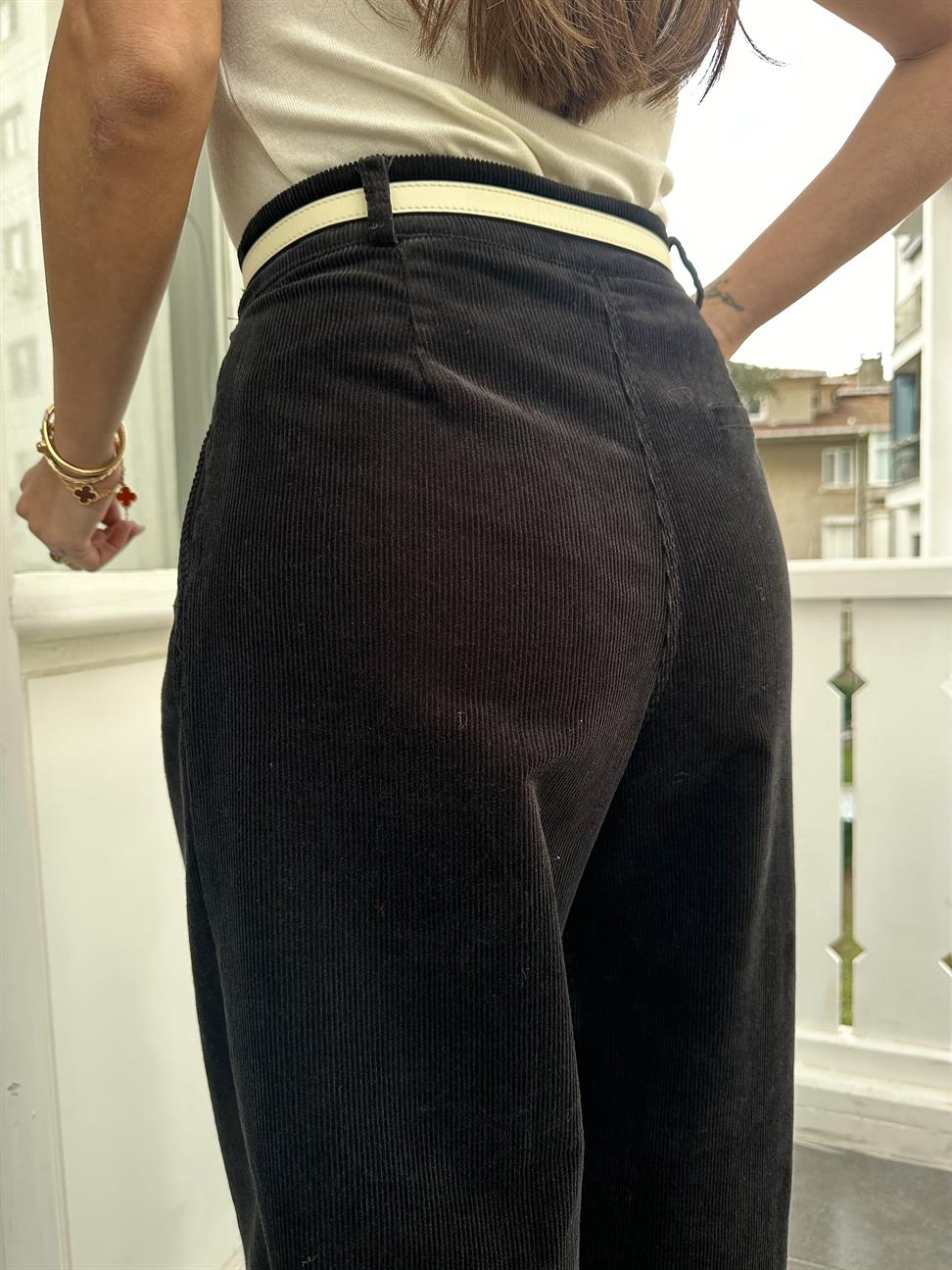 Siyah Kadife Palazzo Pantolon