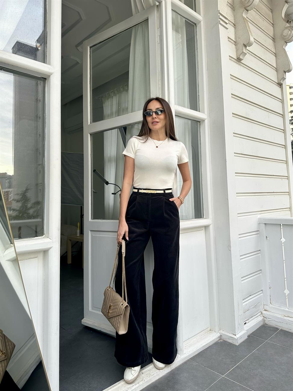 Siyah Kadife Palazzo Pantolon