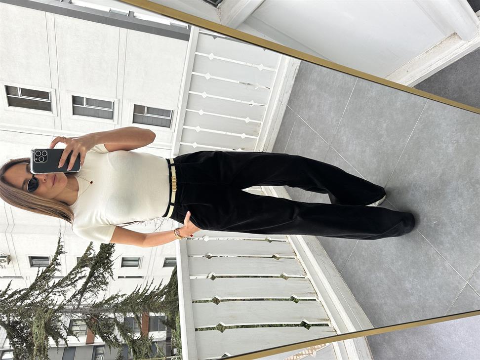 Siyah Kadife Palazzo Pantolon