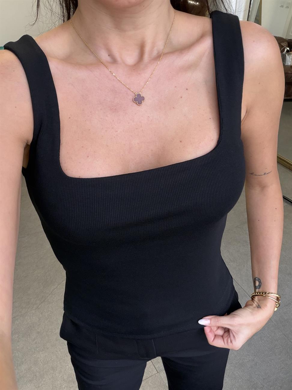 Siyah Kalın Askılı Bluz