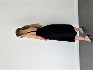 Siyah Kalın Askılı Midi Elbise