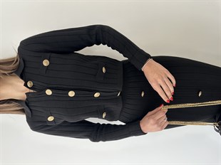 Siyah Kalın Fitilli Etekli  Takım