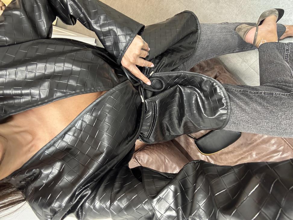 Siyah Botte Bağlamalı Deri Blazer Ceket