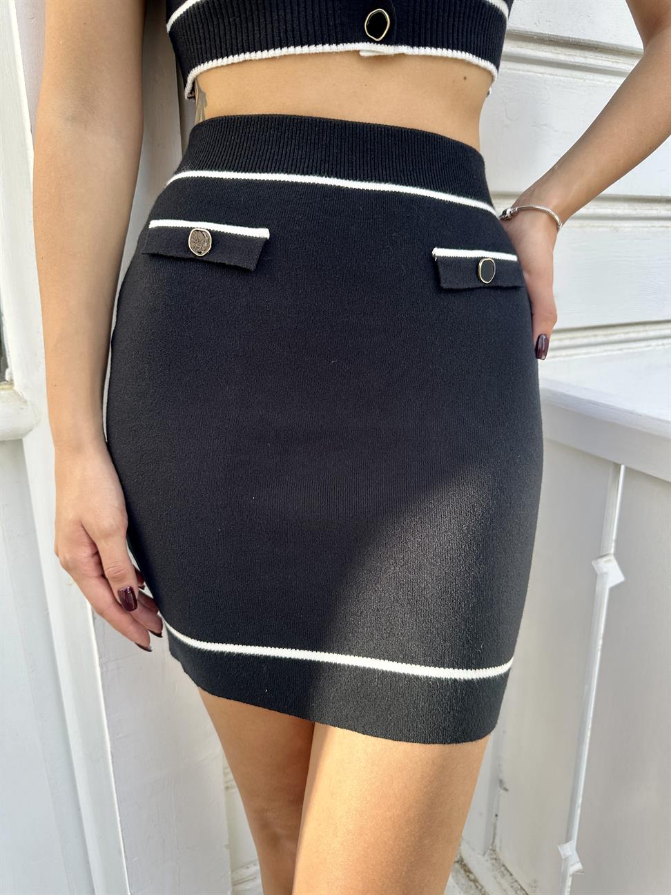 Siyah-Kemik Kısa İki Renkli Takım