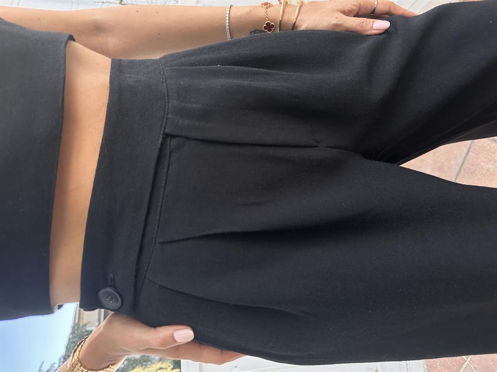 Siyah Keten Bluz Pantolon Takım