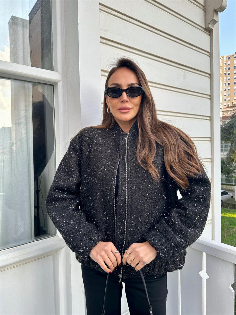 Siyah Kırçıllı Bomber Ceket