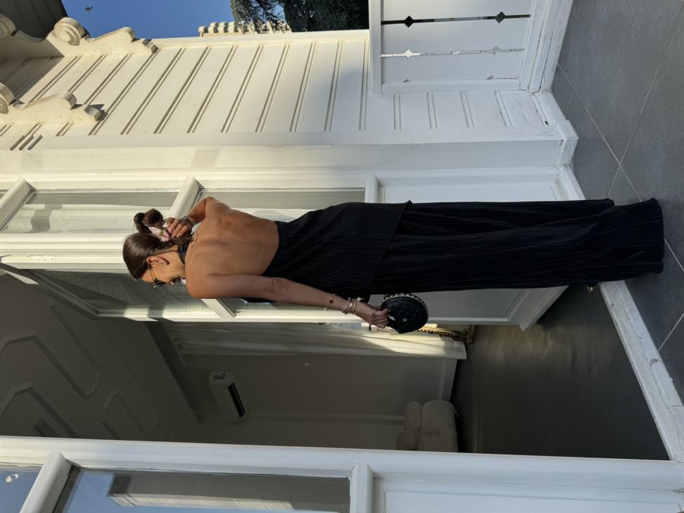 Siyah Kırınkıl Kumaş Bluz Takım