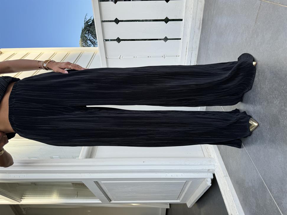 Siyah Kırınkıl Kumaş Bluz Takım