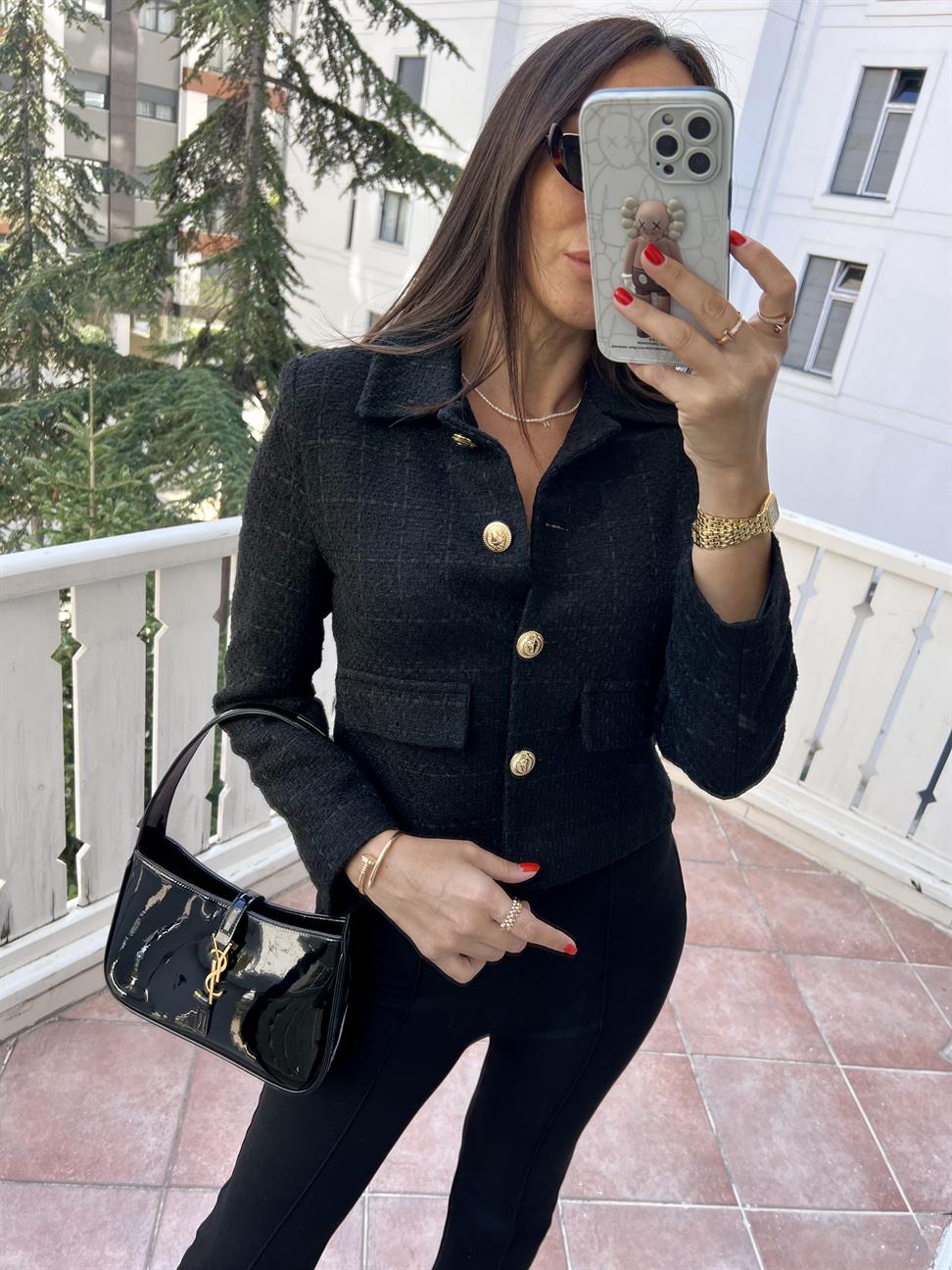 Siyah Kisa Blazer Ceket