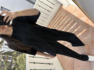 Siyah Kısa Kollu Salaş Kadın Takım