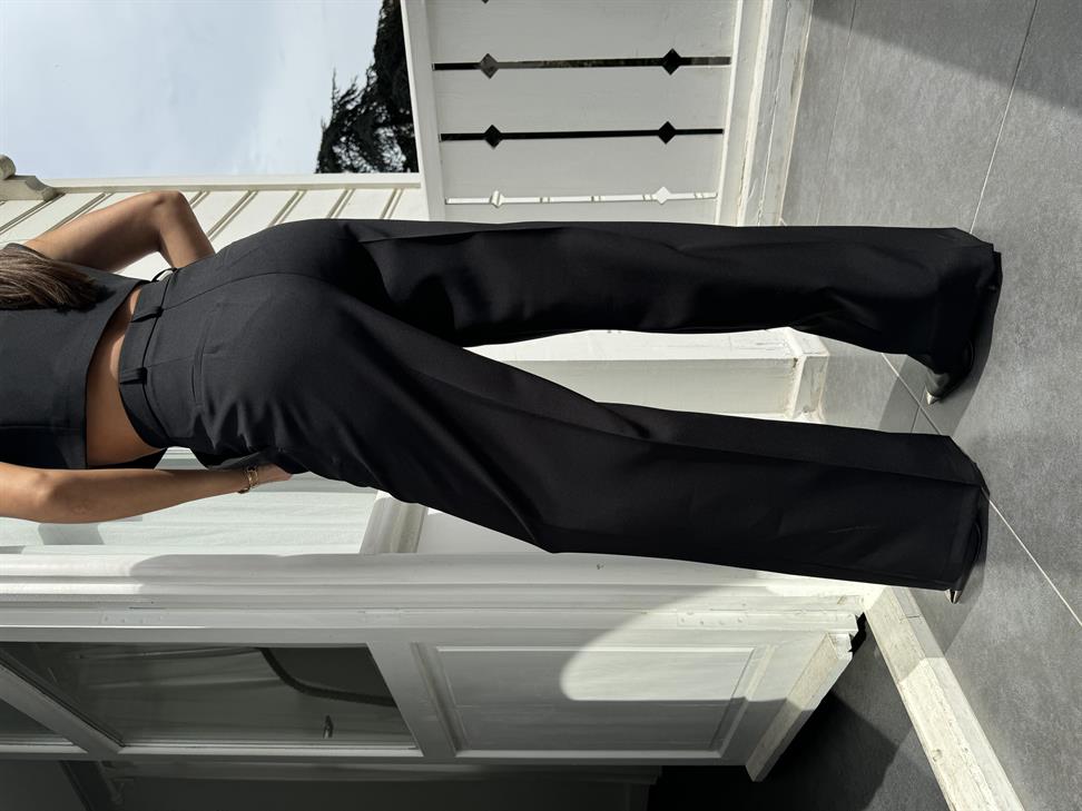 Siyah Kısa Yelekli Palazzo Takım