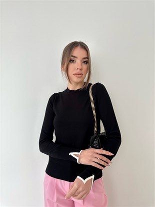 Siyah Kol Yırtmaçlı Basic Triko