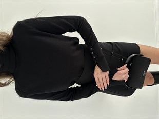 Siyah Kolları Çıtçıtlı Balıkçı Yaka Kazak