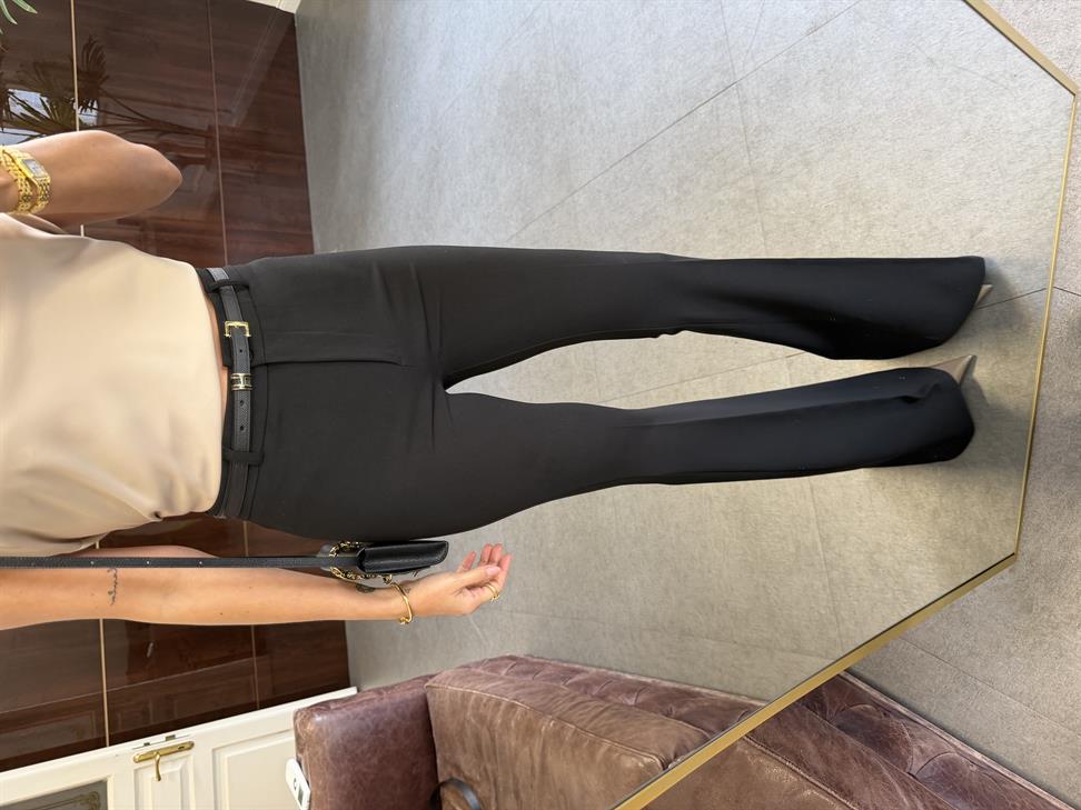 Siyah Likralı İspanyol Paça Kumaş Pantolon