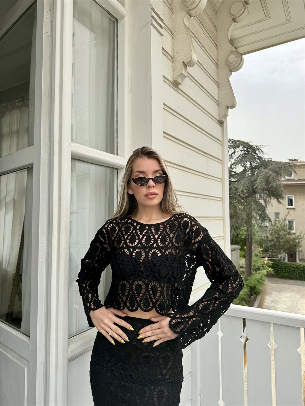 Siyah Makrome Takım