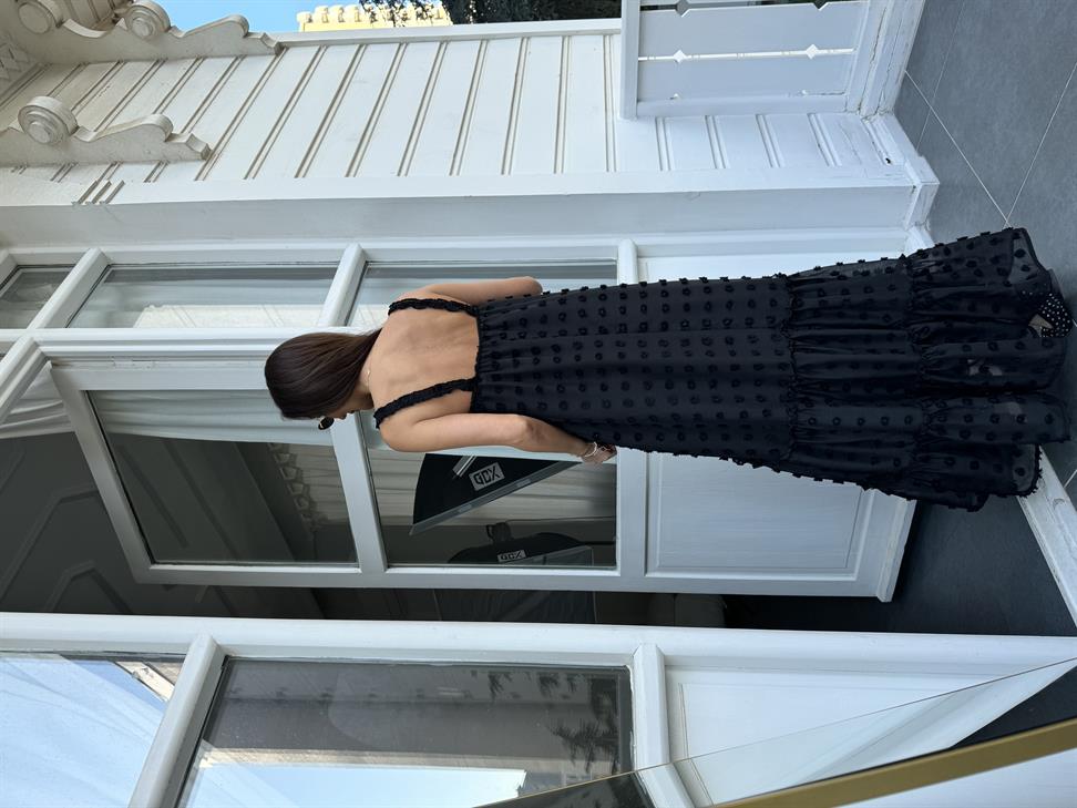 Siyah Mini Ponpon Elbise