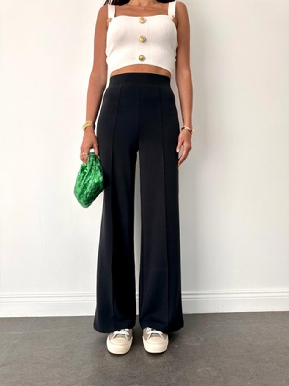 Siyah Modal Önden Dikişli Pantolon