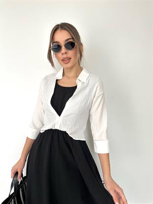 Siyah Müslin 2li Elbise