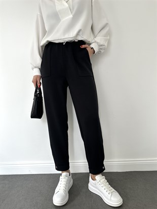 Siyah Paçası Çıtçıtlı Modal Eşofman