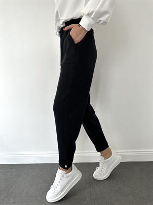 Siyah Paçası Çıtçıtlı Modal Eşofman