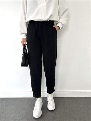 Siyah Paçası Çıtçıtlı Modal Eşofman