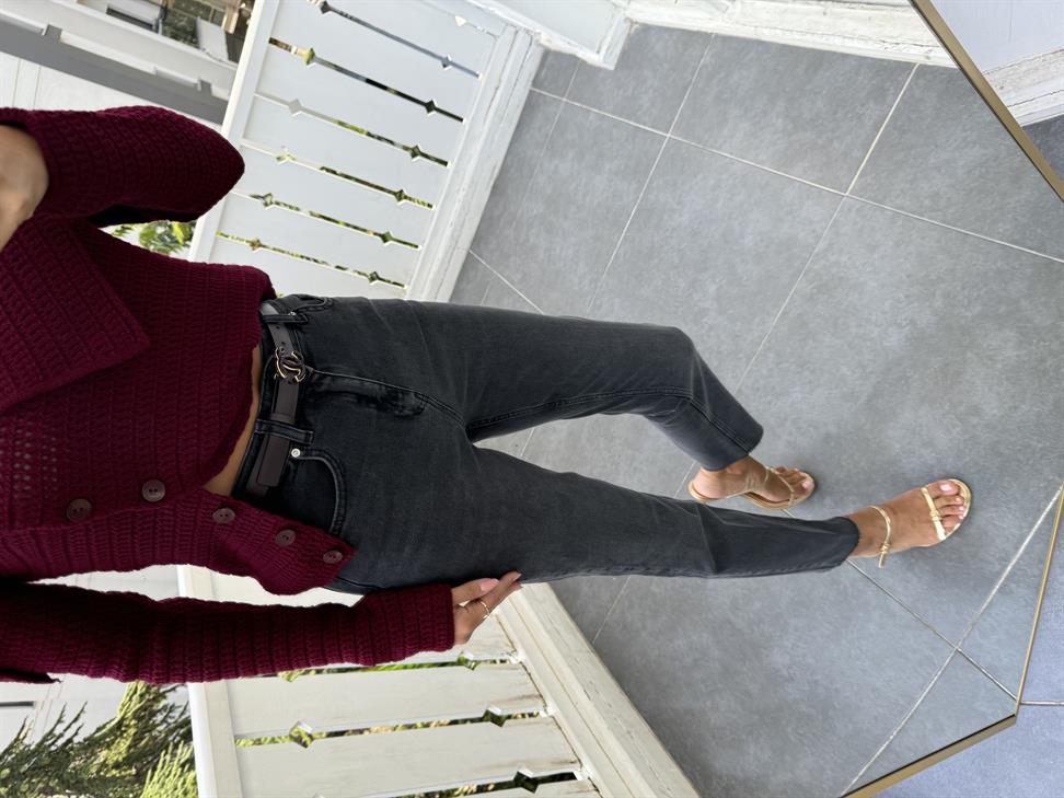 Füme Paçası Dikişsiz Eskitmeli Mom Pantolon