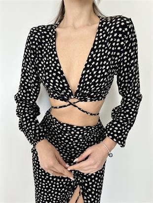 Siyah Papatya Desenli Takım