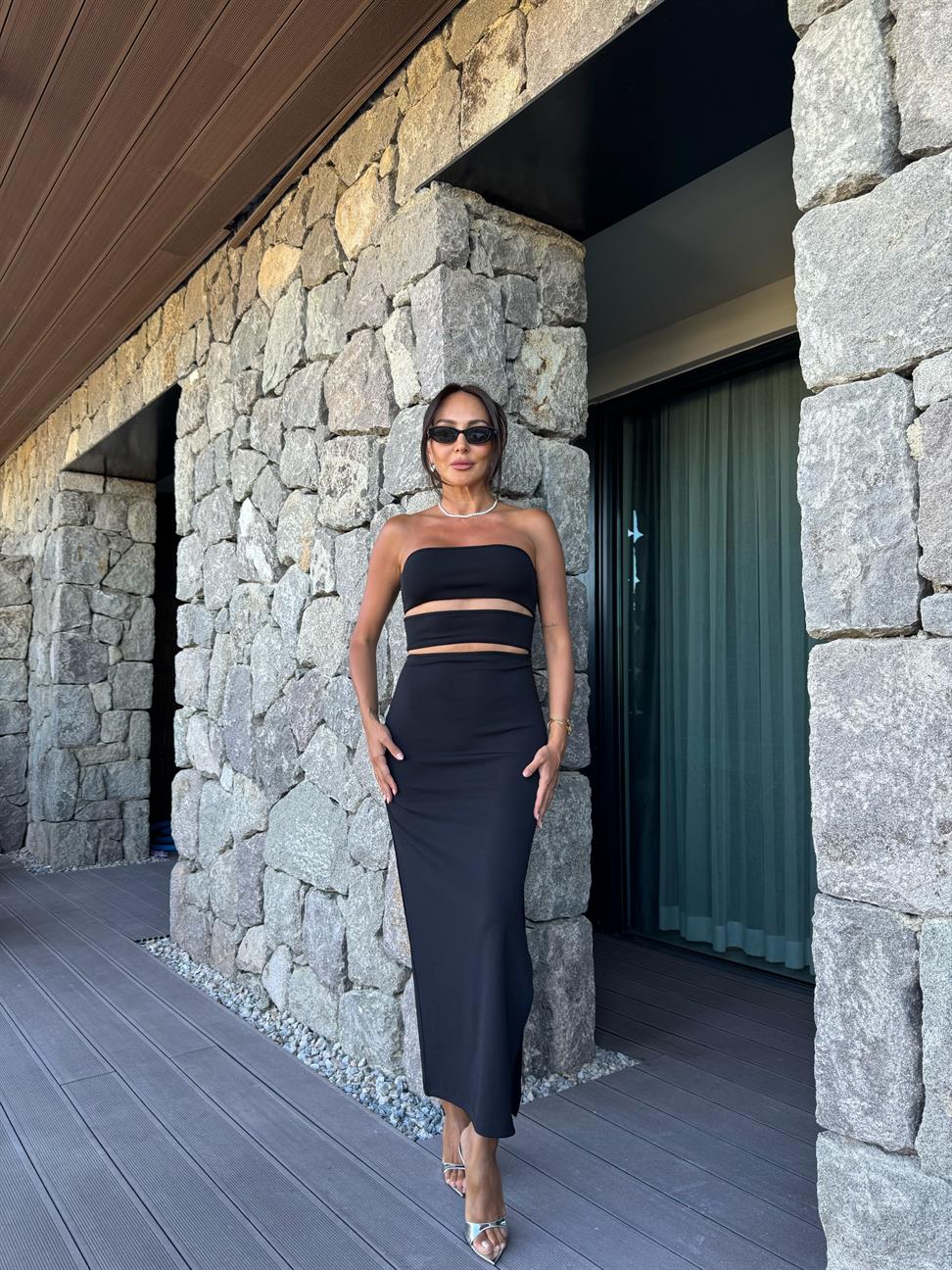 Siyah Pencere Tasarımlı Kadın Elbise