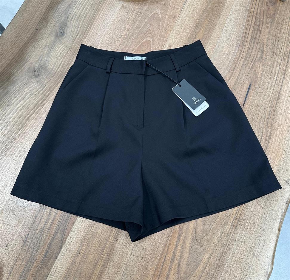 Siyah Pileli Cepli Şort