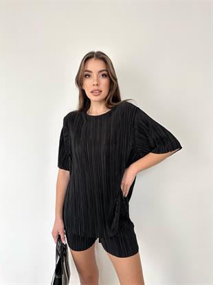 Siyah Pilili Şort Takım