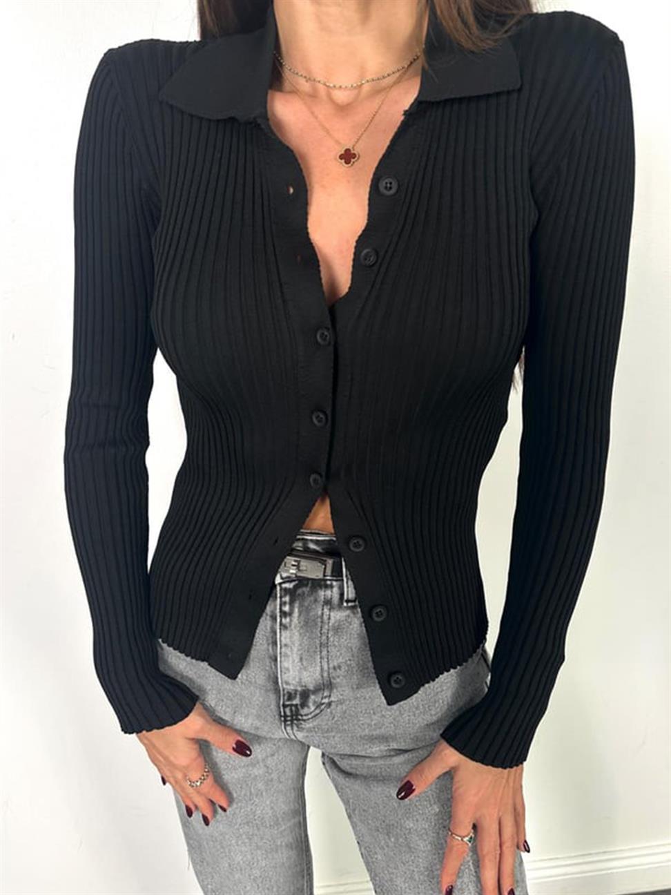 Siyah Polo Yaka Hırka