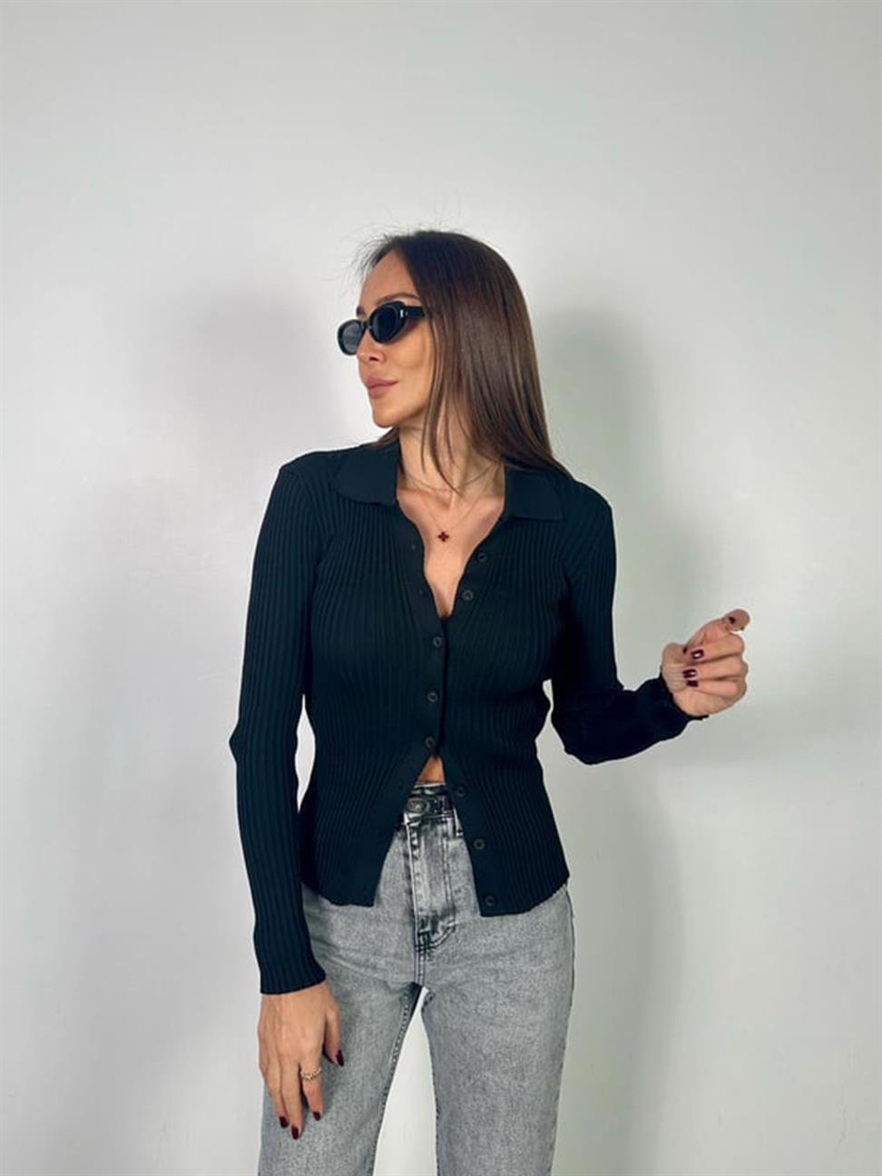 Siyah Polo Yaka Hırka