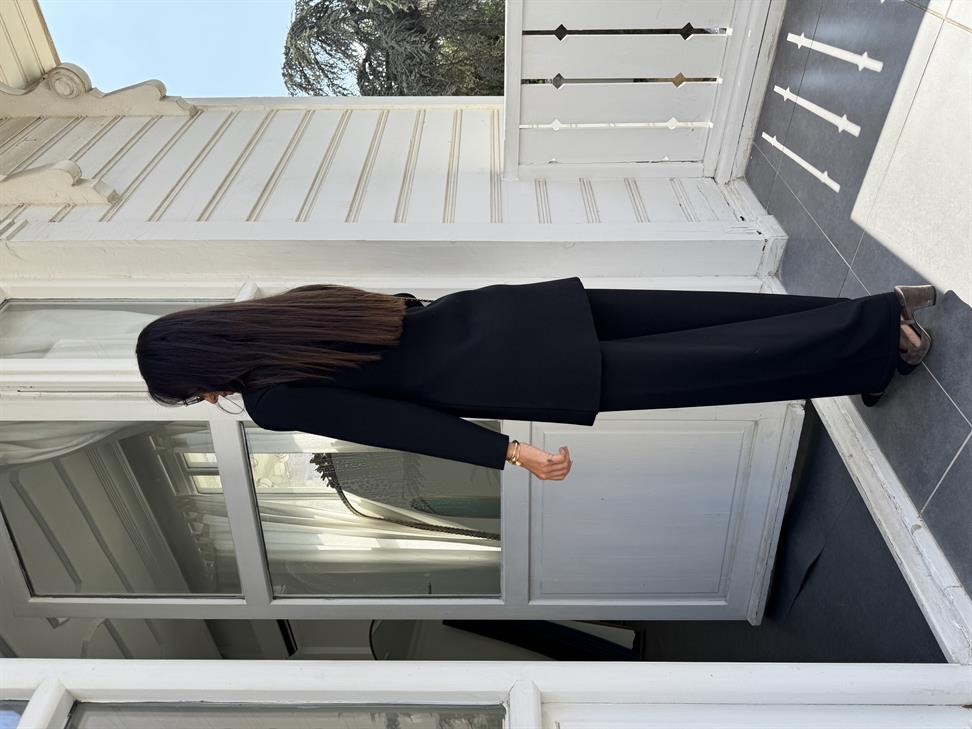 Siyah Premium İnce Fitilli Triko Pantolon