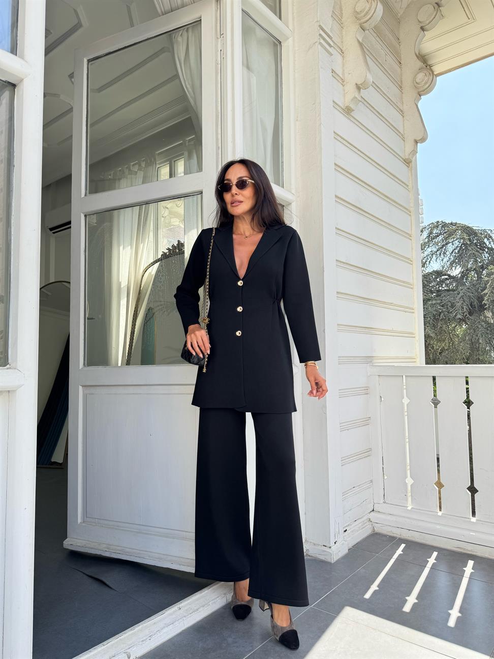 Siyah Premium İnce Fitilli Triko Pantolon