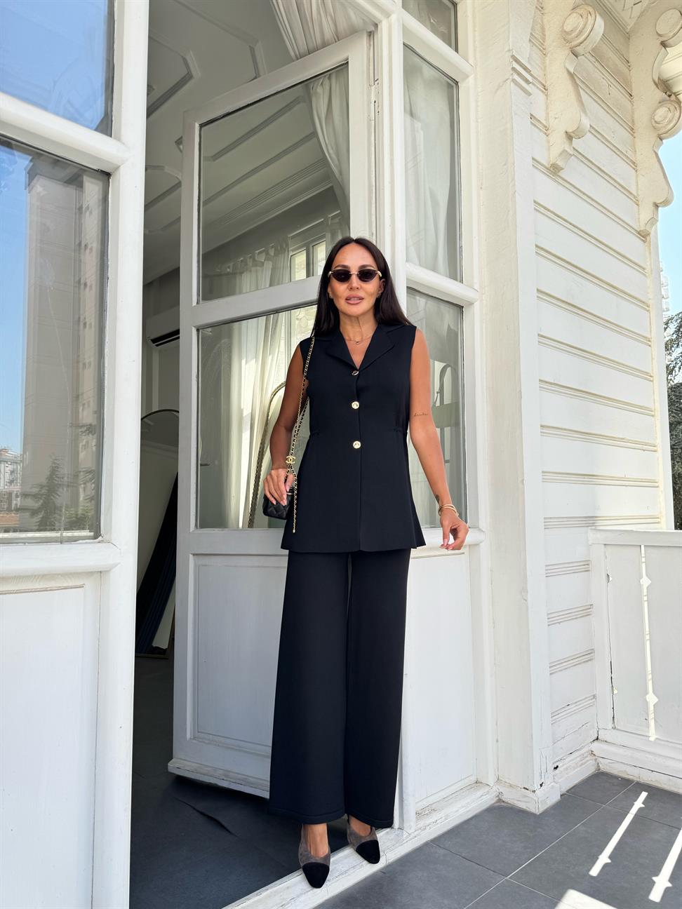 Siyah Premium İnce Fitilli Triko Pantolon